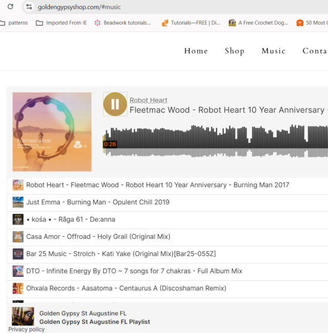 Been to our store and heard our music environment? Our playlist is on our website!

https://www.goldengypsyshop.com/#music
.
.
.
#florida #staugustine #smallbusiness #vilanobeach #thingstodoinstaugustine #thingstodoinflorida #alternativeart #staugustine #staugustinebeach #staugustineart #staugustineflorida #goldengypsylife #spiritual #greenwitch #metaphysical #crystalshop #healing #magick #gemstones #energy #goldengypsy #goldengypsylife